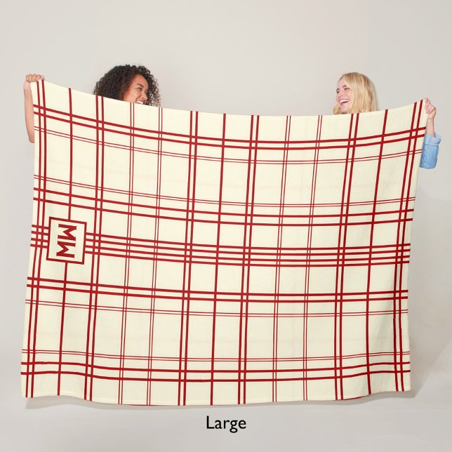 Chic Red streck plaid kräm monogram Fleecefilt (Skapare uppladdad)