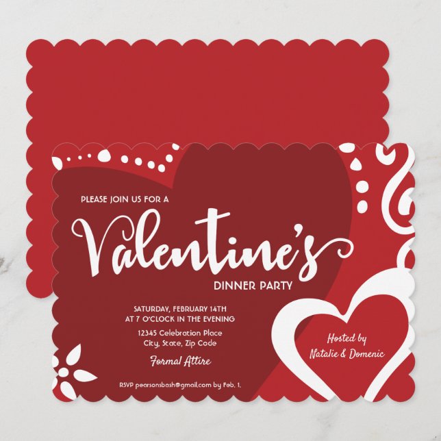 Chic Red Valentine middagsinbjudan Inbjudningar (Fram/baksida)