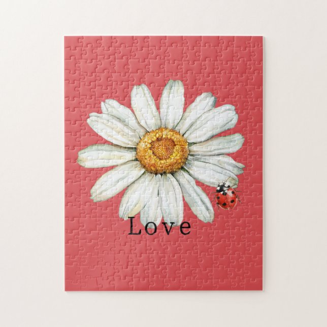 Chic Red White Daisy Flower Ladybug Pussel (Vertikal)