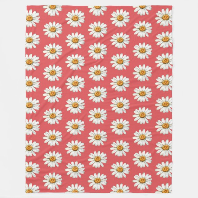 Chic Red White Daisy Flowers Birthday Fleecefilt (Framsidan)