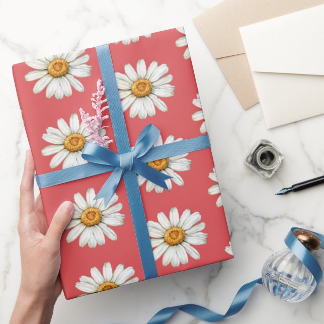 Chic Red White Daisy Flowers Birthday Presentpapper (Gifting)
