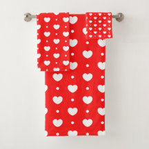 Chic Red White Hearts Mönster Girl Bath Towel Set