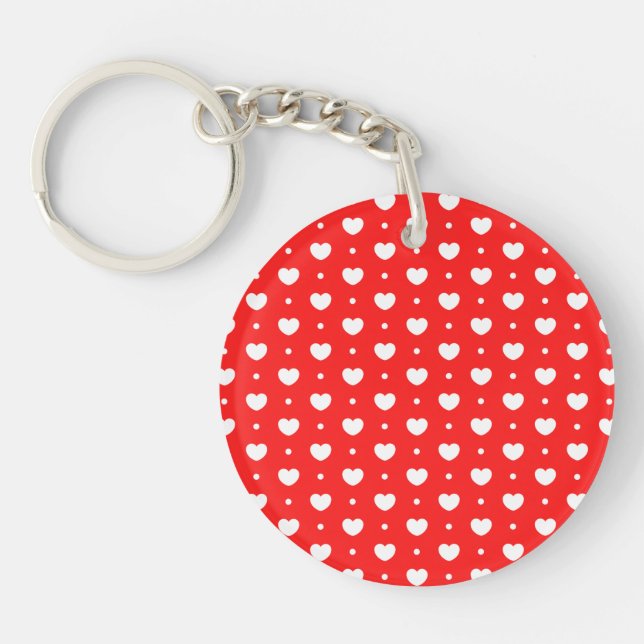 Chic Red White Hearts Mönster Girl Keychain (Framsidan)