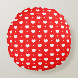Chic Red White Hearts Mönster Girl Round Pillow Rund Kudde