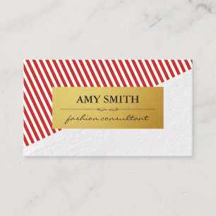 Chic Red White Rand Faux Metallic Guld Visitkort