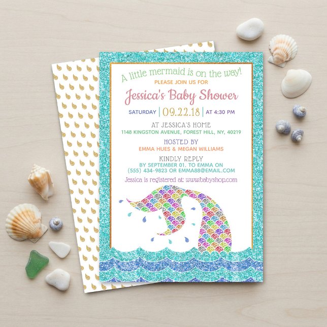 Chic regnbåge glitter havsfru baby shower inbjudningar (Skapare uppladdad)