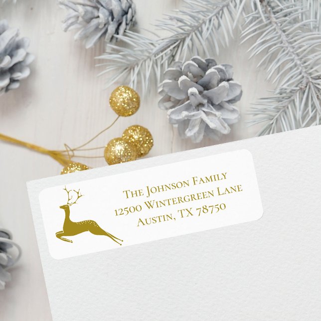 Chic Reindeer White Guld jul Returadress Returadress Etikett (Skapare uppladdad)