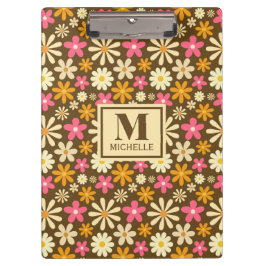 Chic Retro 70s Groovy Hippie Flower Monogram