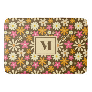 Chic Retro 70s Groovy Hippie Flower Monogram Badrumsmatta