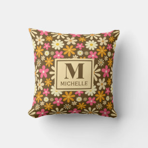 Chic Retro 70s Groovy Hippie Flower Monogram Kudde