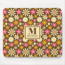 Chic Retro 70s Groovy Hippie Flower Monogram