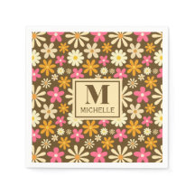 Chic Retro 70s Groovy Hippie Flower Monogram