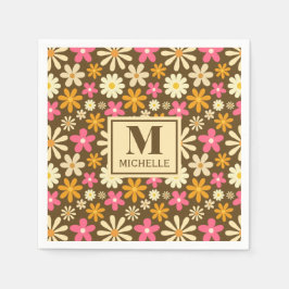 Chic Retro 70s Groovy Hippie Flower Monogram Pappersservett