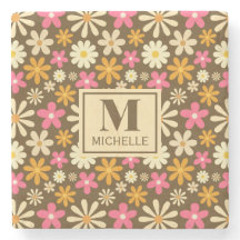 Chic Retro 70s Groovy Hippie Flower Monogram