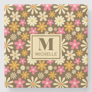 Chic Retro 70s Groovy Hippie Flower Monogram Stenunderlägg
