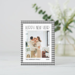 Chic Retro Black Gingham Play New Year Photo Vykort