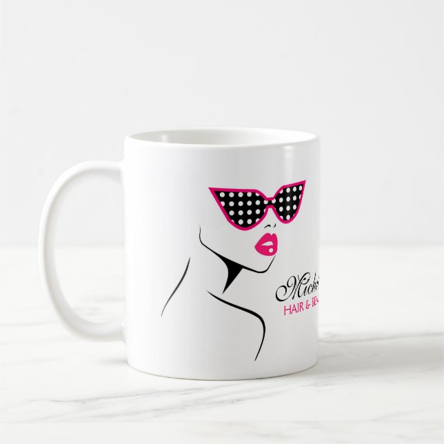 Chic Retro Black Rosa Polka Dot Sunglasses Beauty Kaffemugg (Vänster)