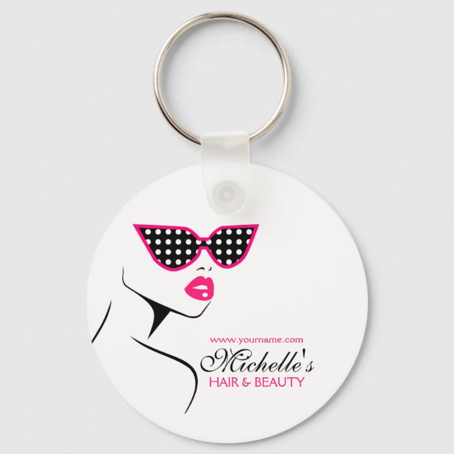 Chic Retro Black Rosa Polka Dot Sunglasses Beauty Nyckelring (Framsida)