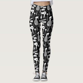 Chic Retro Black & White Hair Salon Verktyg Mönste Leggings