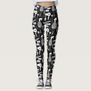Chic Retro Black & White Hair Salon Verktyg Mönste Leggings