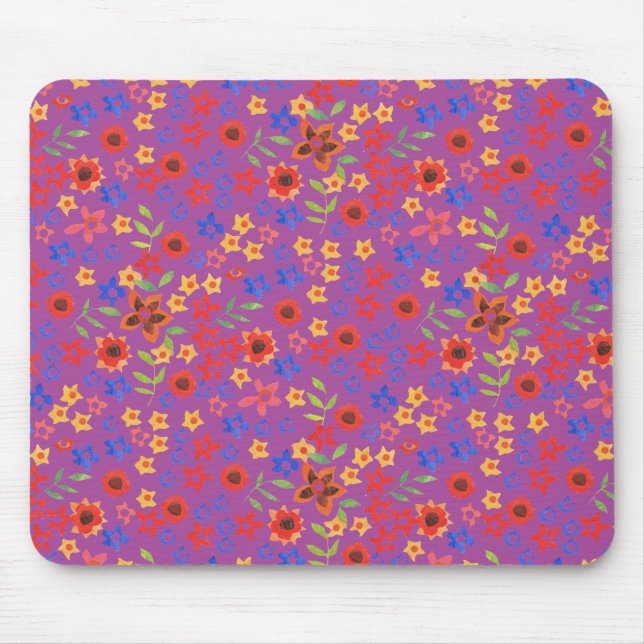 Chic Retro Blommigt Skriv ut på Magenta Mousepad Musmatta (Framsidan)