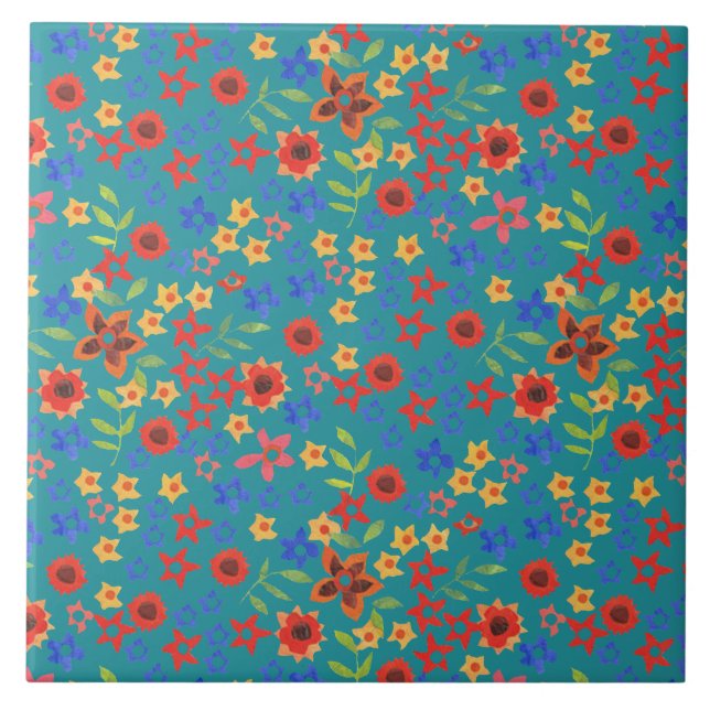 Chic Retro-Blommigt Skriv ut på skalkeramik Kakelplatta (Framsidan)