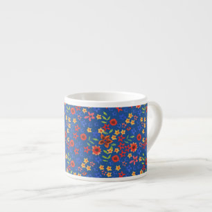 Chic Retro Blommönster på Blå Espresso Kopp Espressomugg