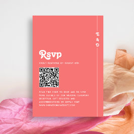 Chic Retro Coral Rosa Monogram Bröllop QR-kod OSA Kort