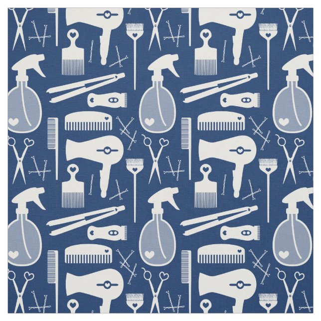 Chic Retro Deep Blue & White Hair Salon Verktyg Tyg (Provkarta)