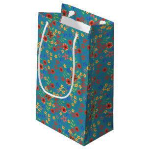 Chic Retro Ditsy Blommigt på Teal Small Gift Bag