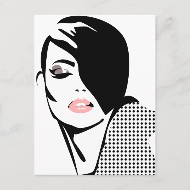 Chic retro dots mode flicka vykort (Framsida)