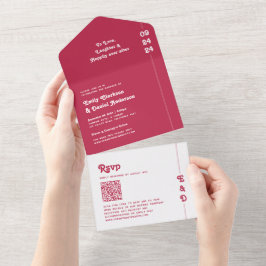 Chic Retro-fet Shock rosa Monogram QR-kod Bröllop