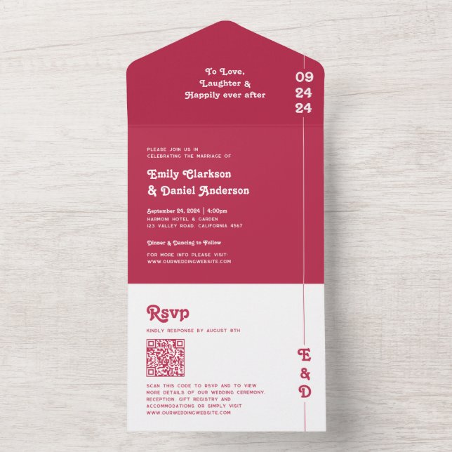 Chic Retro-fet Shock rosa Monogram QR-kod Bröllop (Insida)