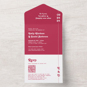 Chic Retro-fet Shock rosa Monogram QR-kod Bröllop