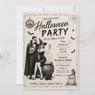 Chic Retro Halloween Cocktail Party Inbjudningar