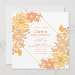 Chic Retro Hippie Orange Peach Flora 60 födelsedag Inbjudningar