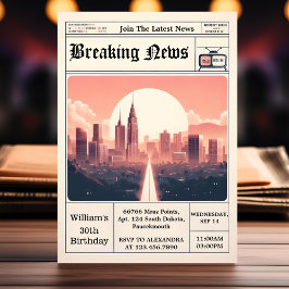 Chic Retro manar Vuxen Newspaper 30års födelsedag Inbjudningar