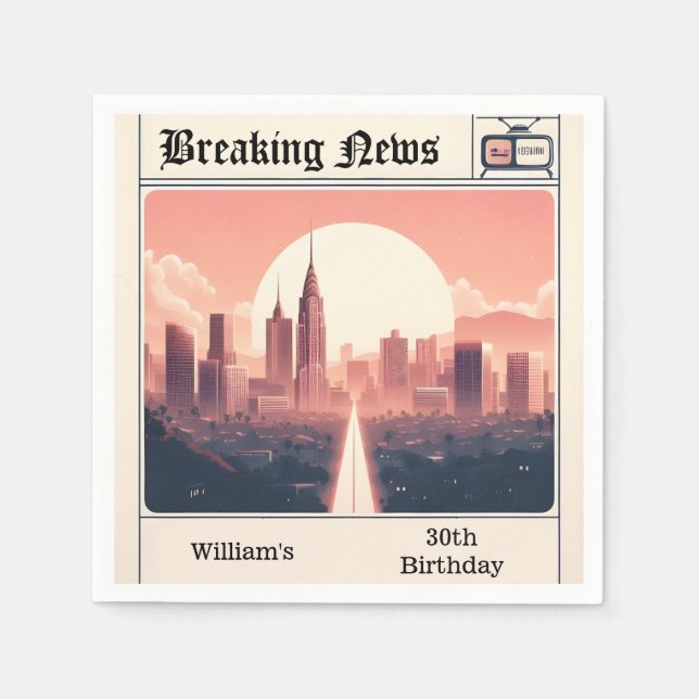 Chic Retro manar Vuxen Newspaper 30års födelsedag Pappersservett (Framsidan)
