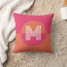 Chic Retro Orange Rosa Geometrisk Modern Monogram Kudde
