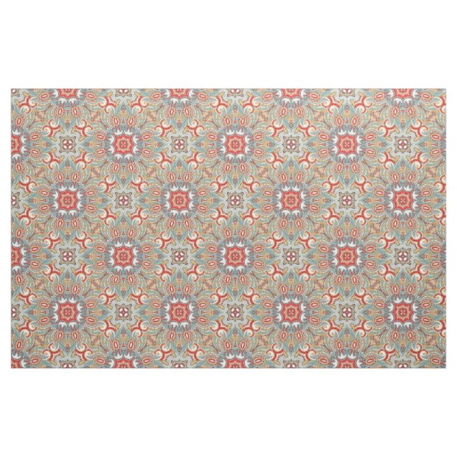 Chic Retro Red Turcos Teal Kaleidoscope Mönster Tyg (Fat Quarter)