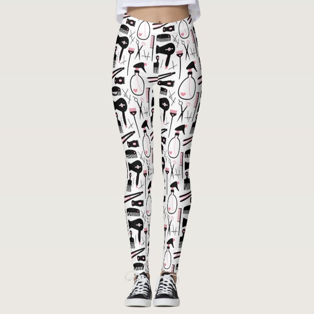Chic Retro Rosa Black Hair Salon Verktyg Leggings (Framsida)