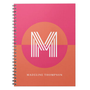 Chic Retro Rosa Orange Geometric Modern Monogram Anteckningsbok