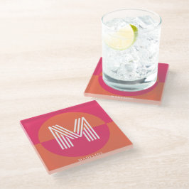 Chic Retro Rosa Orange Geometrisk Modern Monogram