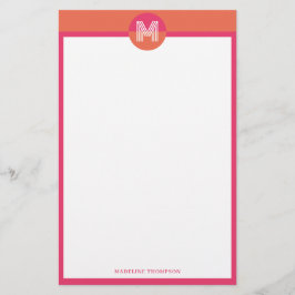 Chic Retro Rosa Orange Geometrisk Modern Monogram Brevpapper