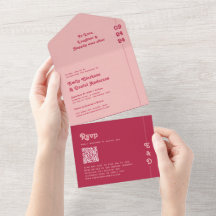 Chic Retro Rosa & QR-kod Bröllop