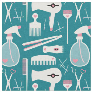Chic Retro Rosa White Teal Hair Salon Verktyg Tyg