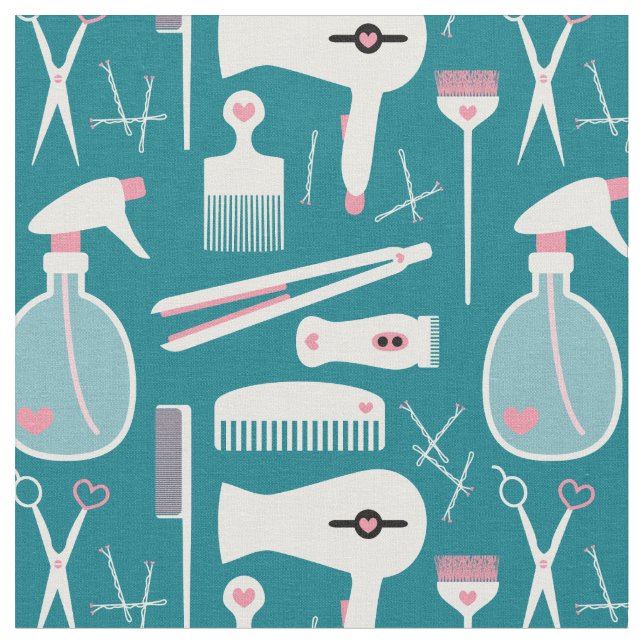 Chic Retro Rosa White Teal Hair Salon Verktyg Tyg (Närbild)