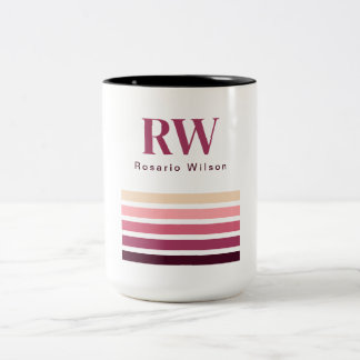 Chic Retro Stripes Monogram Coffee Mug Två-Tonad Mugg