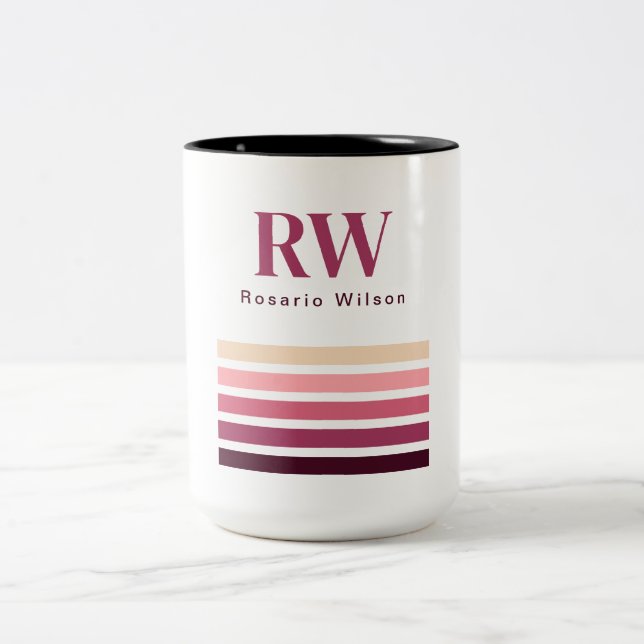 Chic Retro Stripes Monogram Coffee Mug Två-Tonad Mugg (Center)