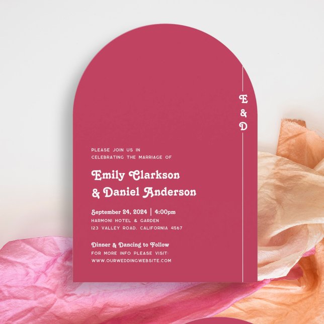 Chic Retro Summer Bright Shock rosa Monogram Bröll Inbjudningar (Skapare uppladdad)